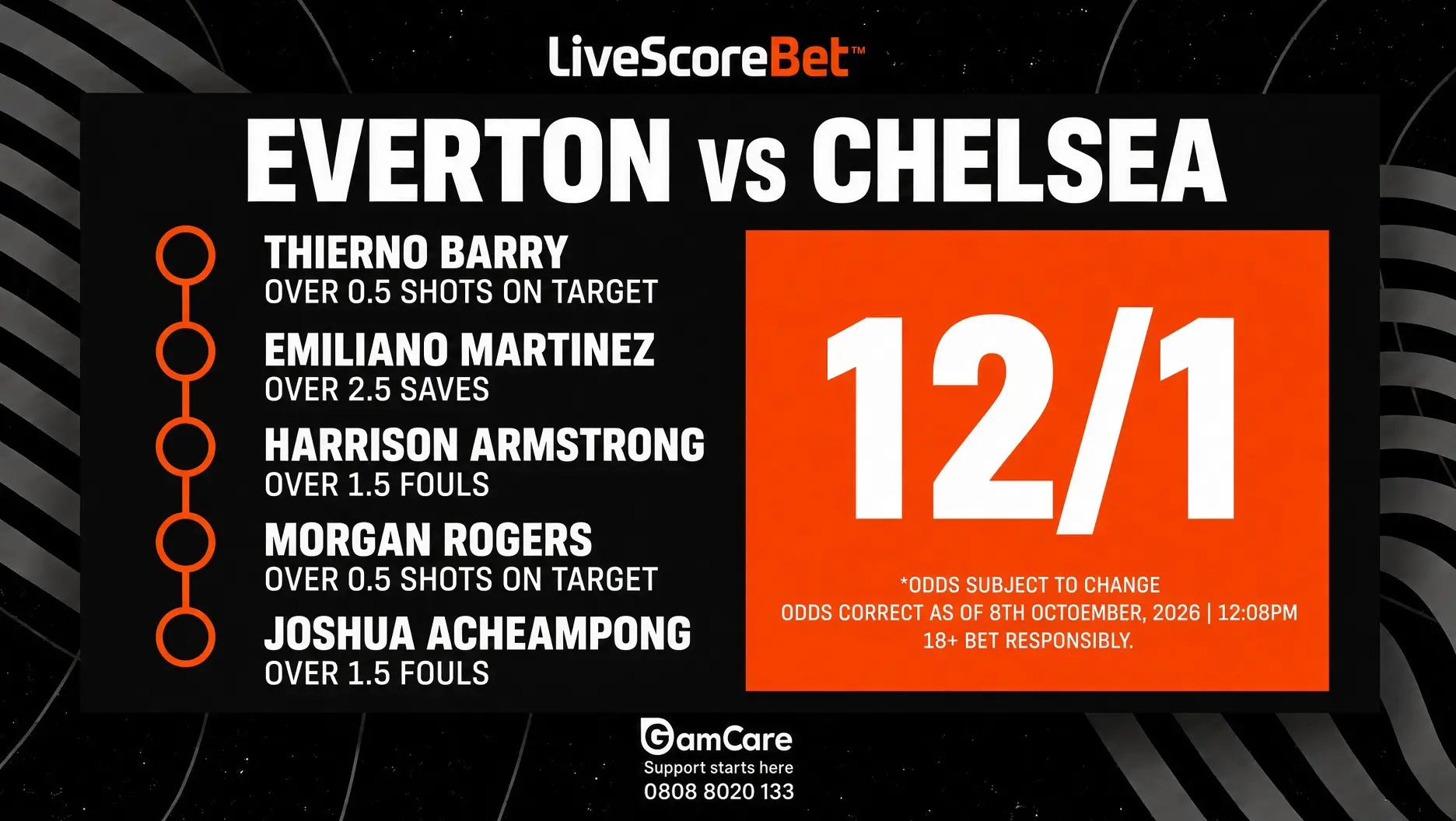 Everton vs Chelsea 5-leg bet builder