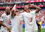Morocco's hero Azzedine Ounahi celebrates with Brahim Diaz