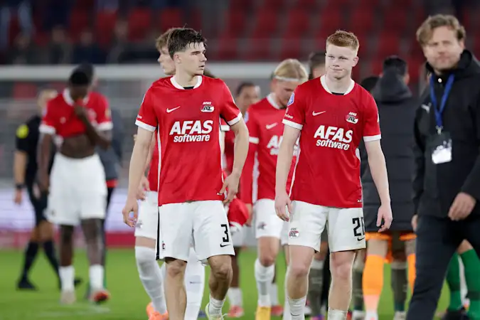 AZ Alkmaar pair Wouter Goes and Kees Smit following their 5-1 loss to PSV