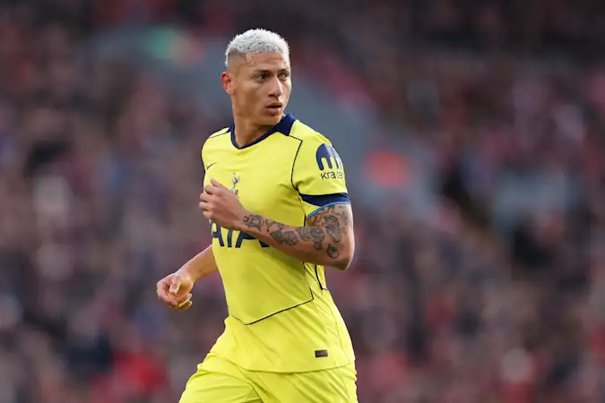 Spurs Forward Richarlison In Action Against Liverpool At Anfield