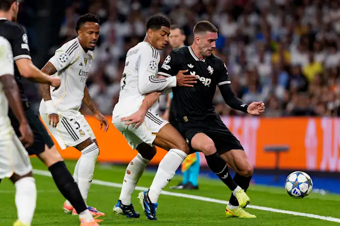 Dusan Vlahovic in action for Juventus at Real Madrid in the Champions League earlier this month