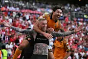 Ollie McBurnie celebrates scoring against Middlesbrough in the Championship play-off final