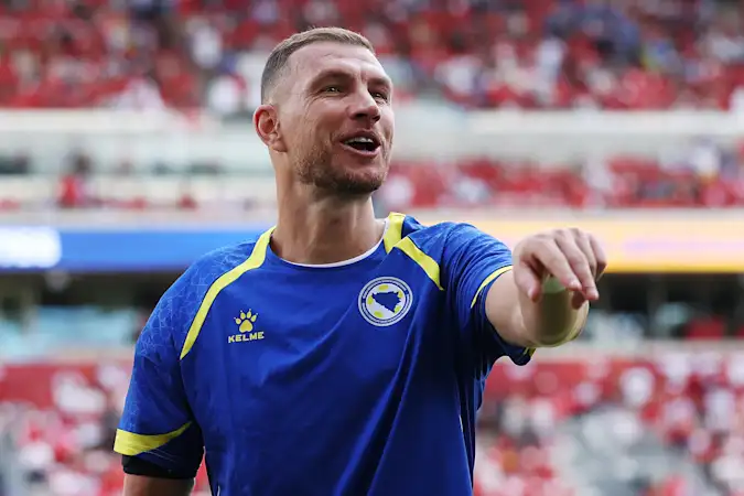 Bosnian Talisman Edin Dzeko In Action Against Canada