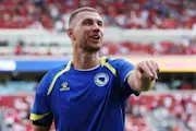 Bosnian Talisman Edin Dzeko In Action Against Canada
