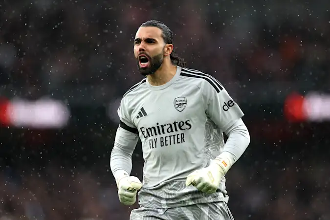 Arsenal and their goalkeeper David Raya (pictured) have only conceded five times in eight Premier League matches this season