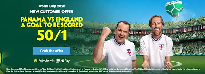 PaddyPower: Panama vs England 50/1 Goal to be Score