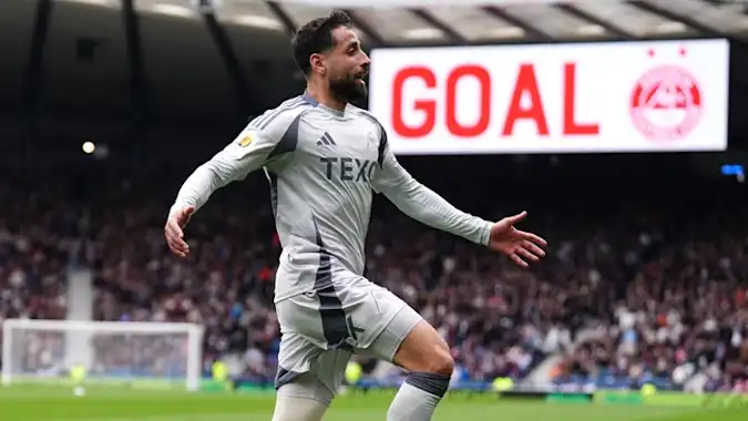 Oday Dabbagh celebrates his extra-time winner for Aberdeen Andrew Milligan PA