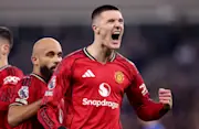Benjamin Sesko of Manchester United celebrates scoring his team's first goal during the Premier League match between Everton and Manchester United at the Hill Dickinson Stadium on February 23, 2026 in Liverpool, England. (Photo by Carl Recine/Getty Images)
