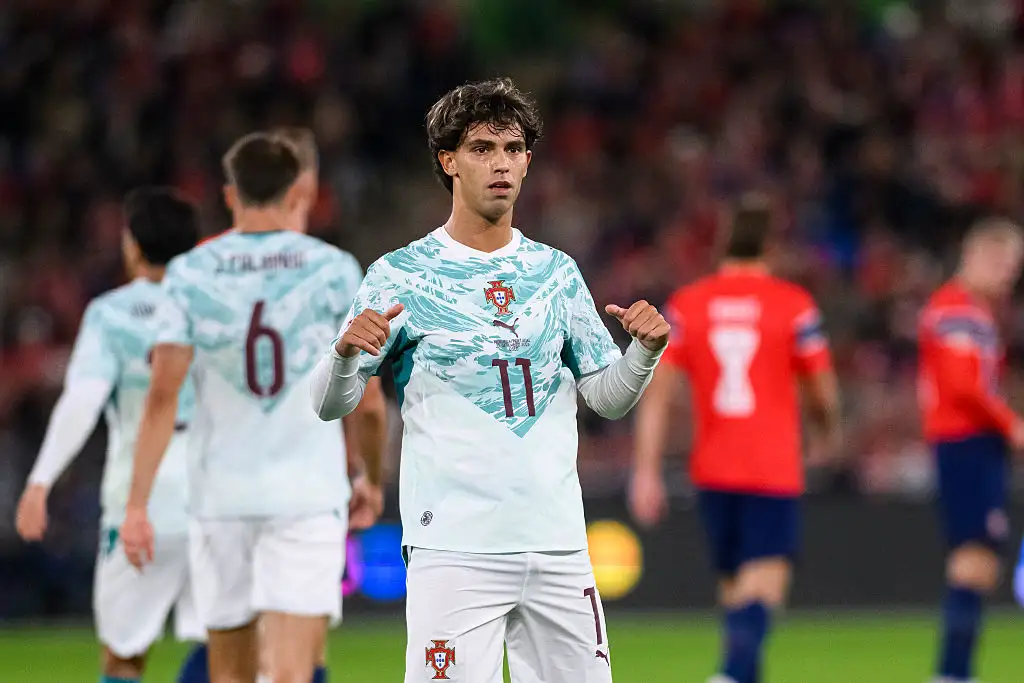 João Félix of Portugal celebrates his goal with his teammates during the UEFA Nations League 2026/27 group phase match between Norway and Portugal at Ullevaal Stadion on September 27, 2026 in Oslo, Norway