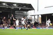 Alex Iwobi of Fulham scores his team's second goal during the Premier League match between Fulham and Tottenham Hotspur at Craven Cottage