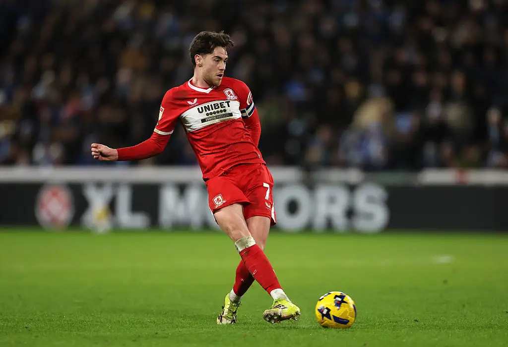 Hayden Hackney of Middlesbrough during the Sky Bet Championship match between Coventry City and Middlesbrough at The Coventry Building Society Arena on February 16, 2026 in Coventry, England