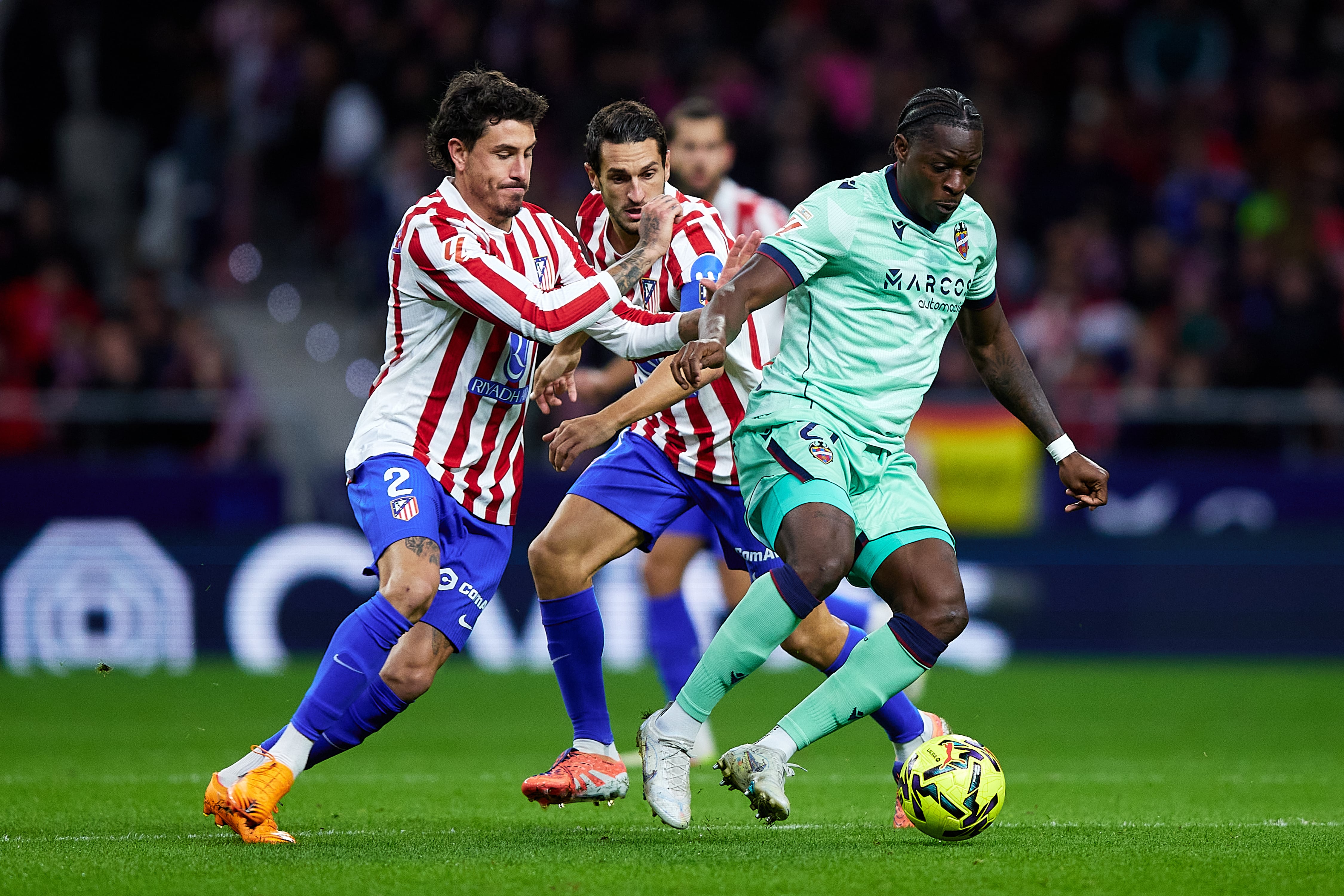 Etta Eyong in action for Levante against Atletico Madrid in La Liga