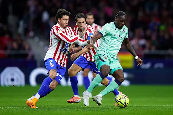 Etta Eyong in action for Levante against Atletico Madrid in La Liga