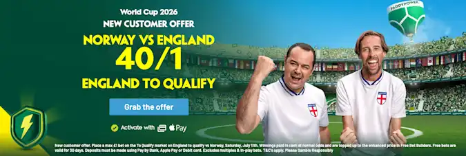 Paddy Power Offer: England to Qualify 40/1 vs Norway