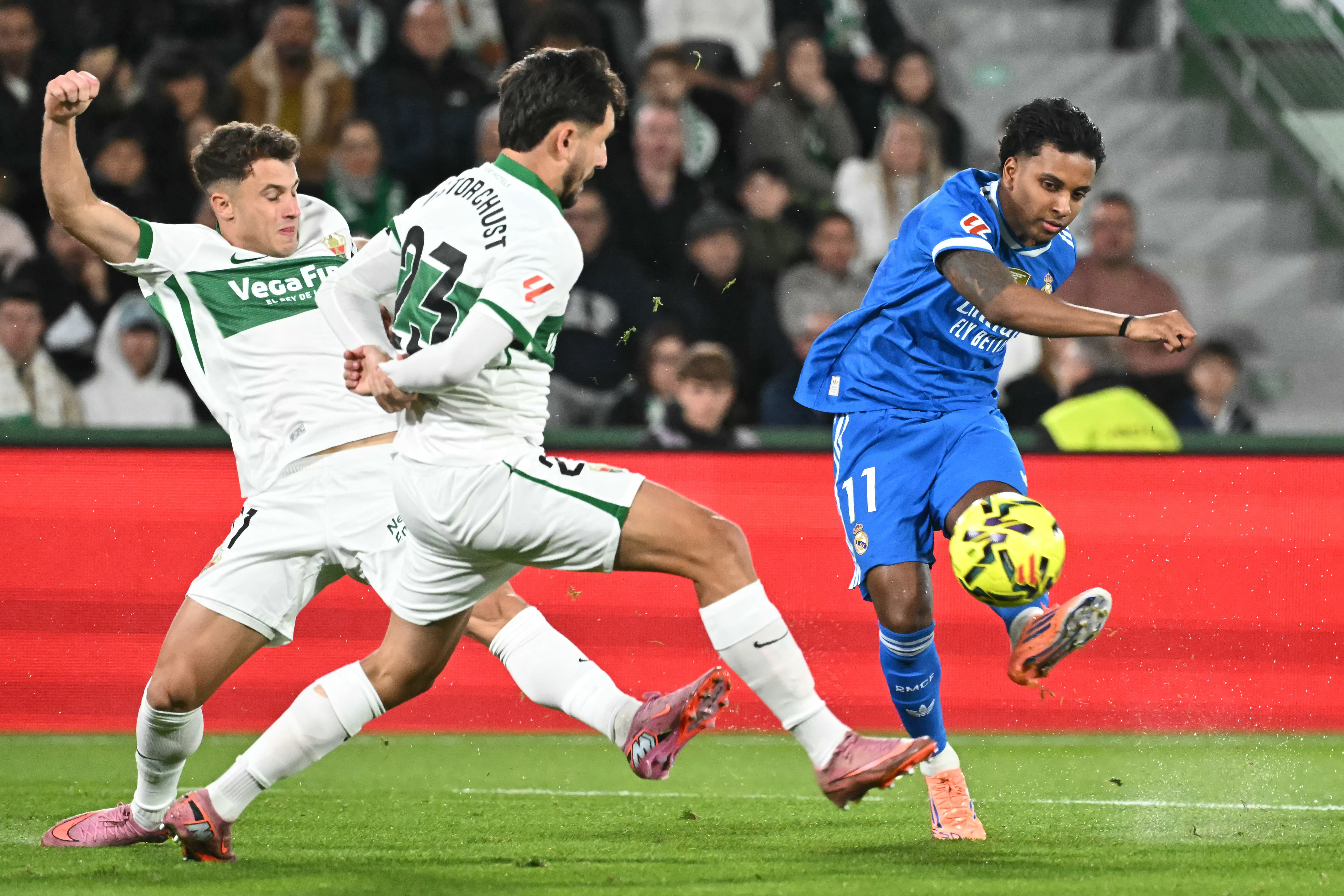Real Madrid forward Rodrygo in league action against Elche