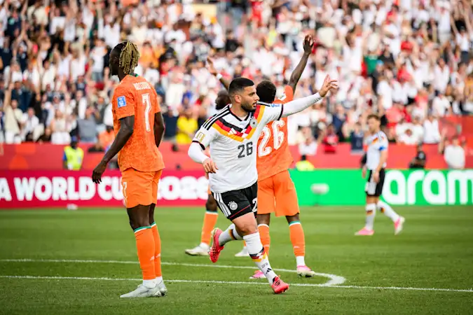 Deniz Undav celebrates after scoring the winning goal for Germany against Ivory Coast