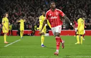 Callum Hudson-Odoi celebrates scoring the team's first goal during the UEFA Europa League Knockout Round Play-off second-leg football match between Nottingham Forest and Fenerbahce SK at The City Ground in Nottingham
