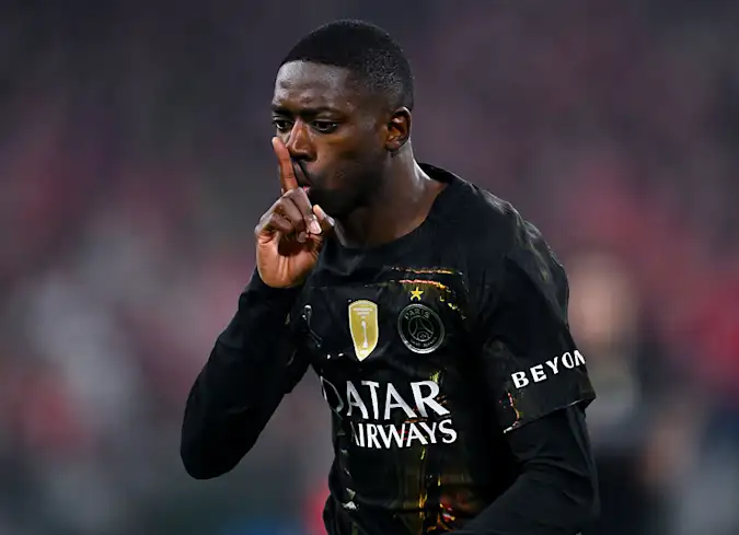 Dembele silences the crowd after scoring the opener v Bayern Munich. Will he silence the Gunners too?