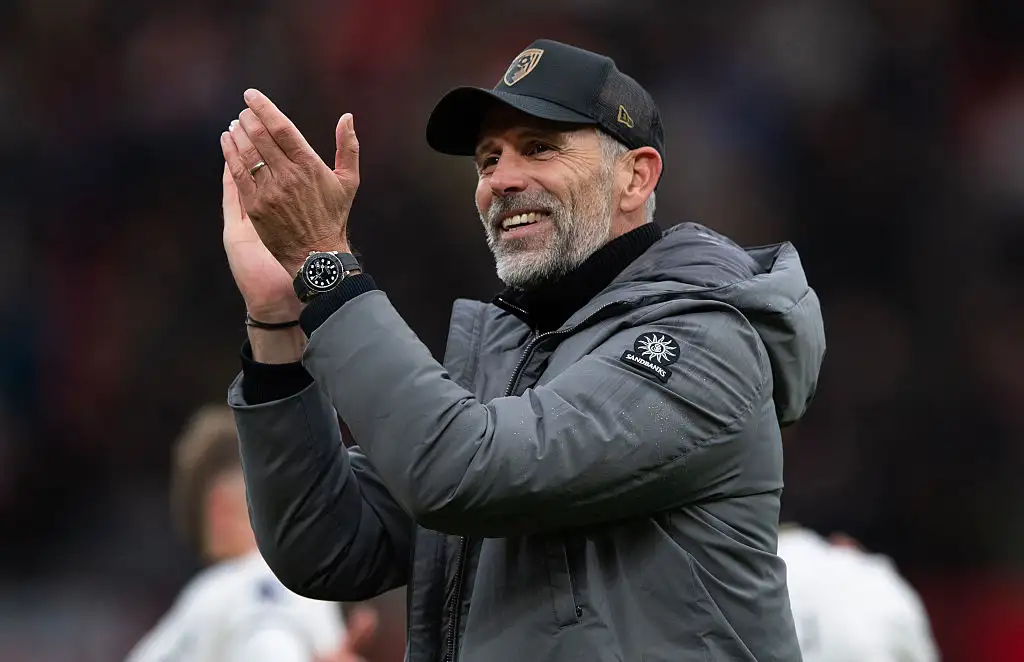 Marco Rose, Manager of Bournemouth, celebrates victory after the Premier League 2026/27 match between Manchester United and AFC Bournemouth at Old Trafford on October 25, 2026 in Manchester, England