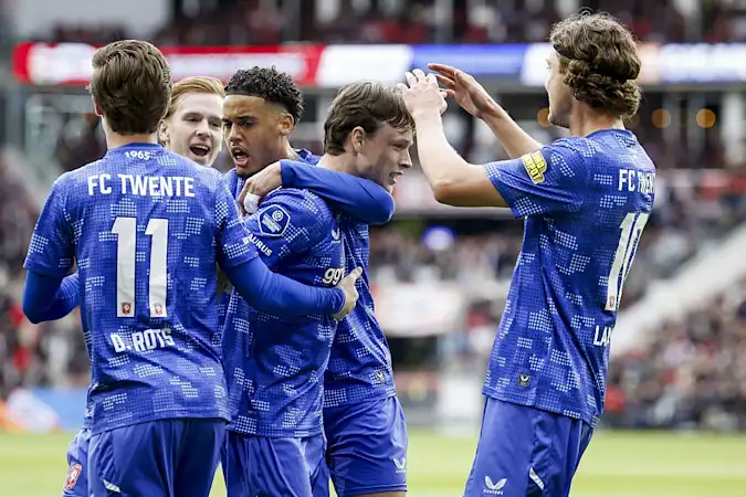 FC Twente celebrate a goal against PSV in the Eredivisie.