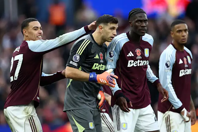 Morgan Rogers, Emiliano Martinez, Amadou Onana and Ezri Konsa in Aston Villa's 4-0 win over Bournemouth