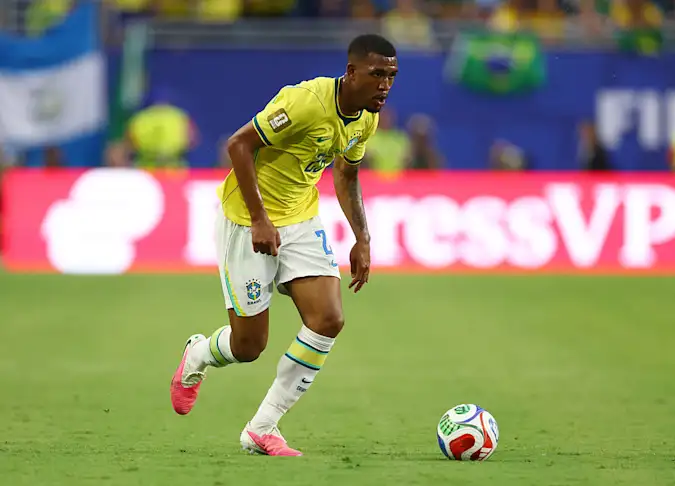 Rayan advances down the flank for Brazil in the group stage of the 2026 World Cup.