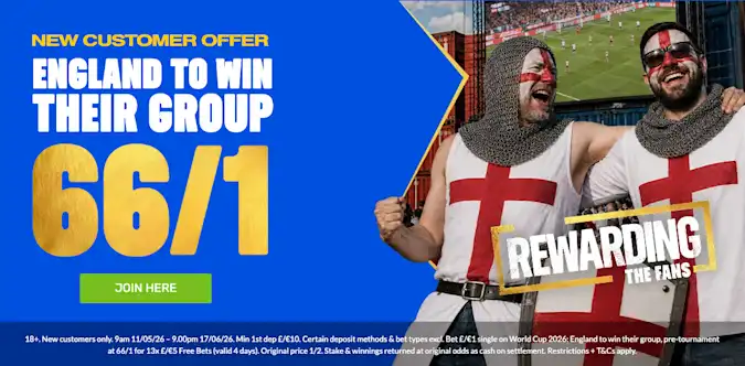 Coral World Cup Offer: England 66/1 to Win their Group