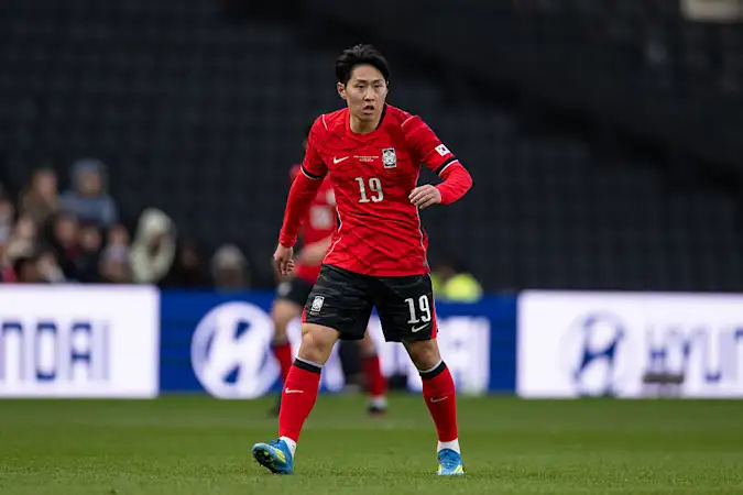 PSG's Lee Kaing-In in action for South Korea in an international friendly fixture against Ivory Coast.