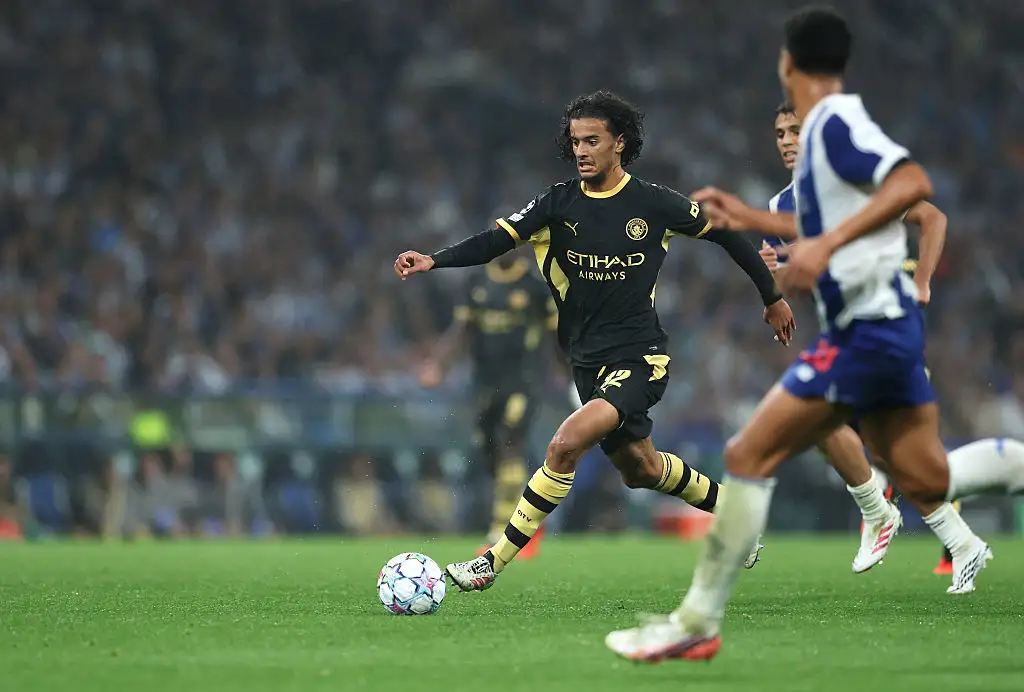 Ayyoub Bouaddi of Manchester City on the ball during the UEFA Champions League 2026/27 League Phase MD1 match between FC Porto and Manchester City at Estadio do Dragao on September 08, 2026 in Porto, Portugal