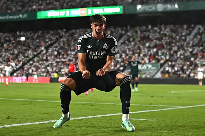 Carlos Espí celebrates after scoring Real Madrid's late winner against Espanyol. Getty Images.