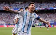 Lionel Messi celebrates scoring for Argentina against Algeria at the 2026 World Cup.