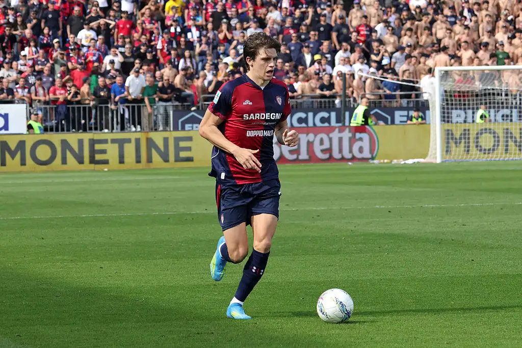 Marco Palestra of Cagliari in action during the Serie A match between Cagliari Calcio and US Cremonese at Stadio Sant'Elia on April 11, 2026 in Cagliari, Italy