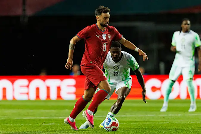 Bruno Fernandes on the ball for Portugal in their international friendly against Nigeria.