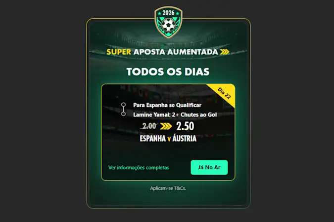 Super Aumentada bet365 Espanha x Áustria na Copa do Mundo 2026