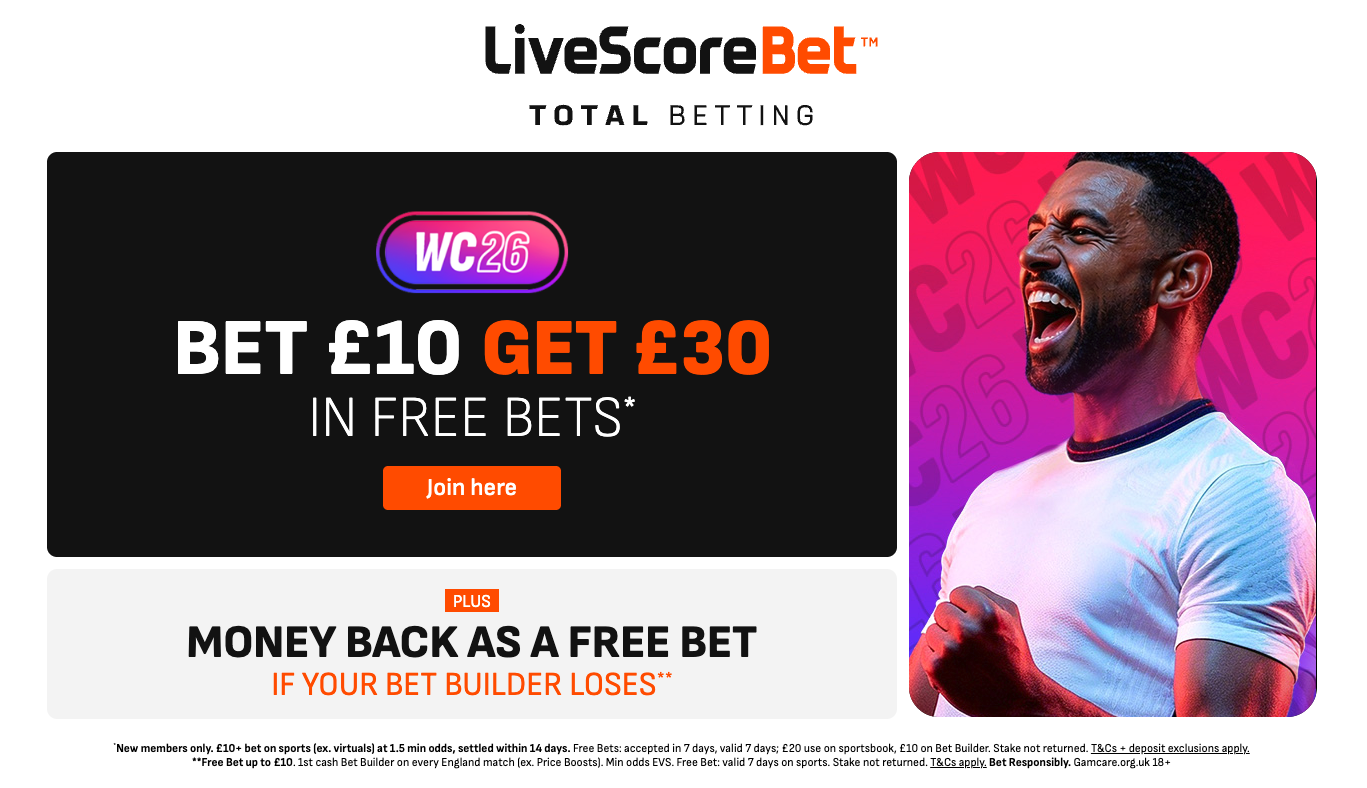 LiveScore Bet World Cup Welcome Offer: Bet £10 Get £30 in Free Bets For New Customers