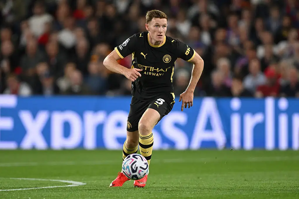 Elliot Anderson of Manchester City in action during the Premier League 2026/27 match between Crystal Palace FC and Manchester City at Selhurst Park on August 28, 2026 in London, England