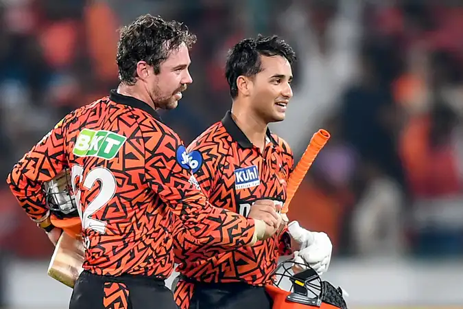 SRH's Travis Head and Abhishek Sharma in action against Lucknow Super Giants