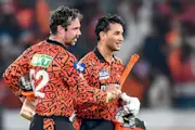 SRH's Travis Head and Abhishek Sharma in action against Lucknow Super Giants