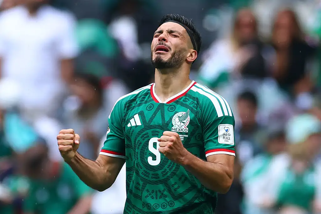Raul Jimenez of Mexico celebrates scoring his side's second goal during the FIFA World Cup 2026 Group A match between Mexico and South Africa at Mexico City Stadium on June 11, 2026 in Mexico City, Mexico