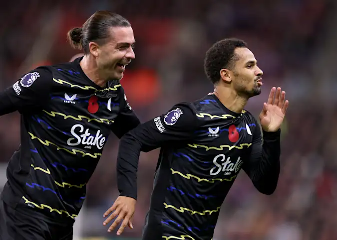 Jack Grealish and Iliman Ndiaye celebrate for Everton