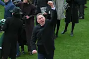 Winning trainer Henry De Bromhead celebrates in the winners enclosure.