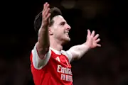 Declan Rice Celebrates After Scoring Arsenal's Second Of The Night