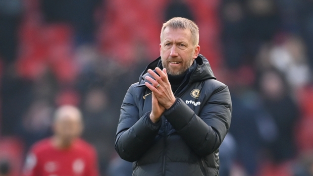Graham Potter applauds the Chelsea fans after the 0-0 draw with Liverpool at Anfield