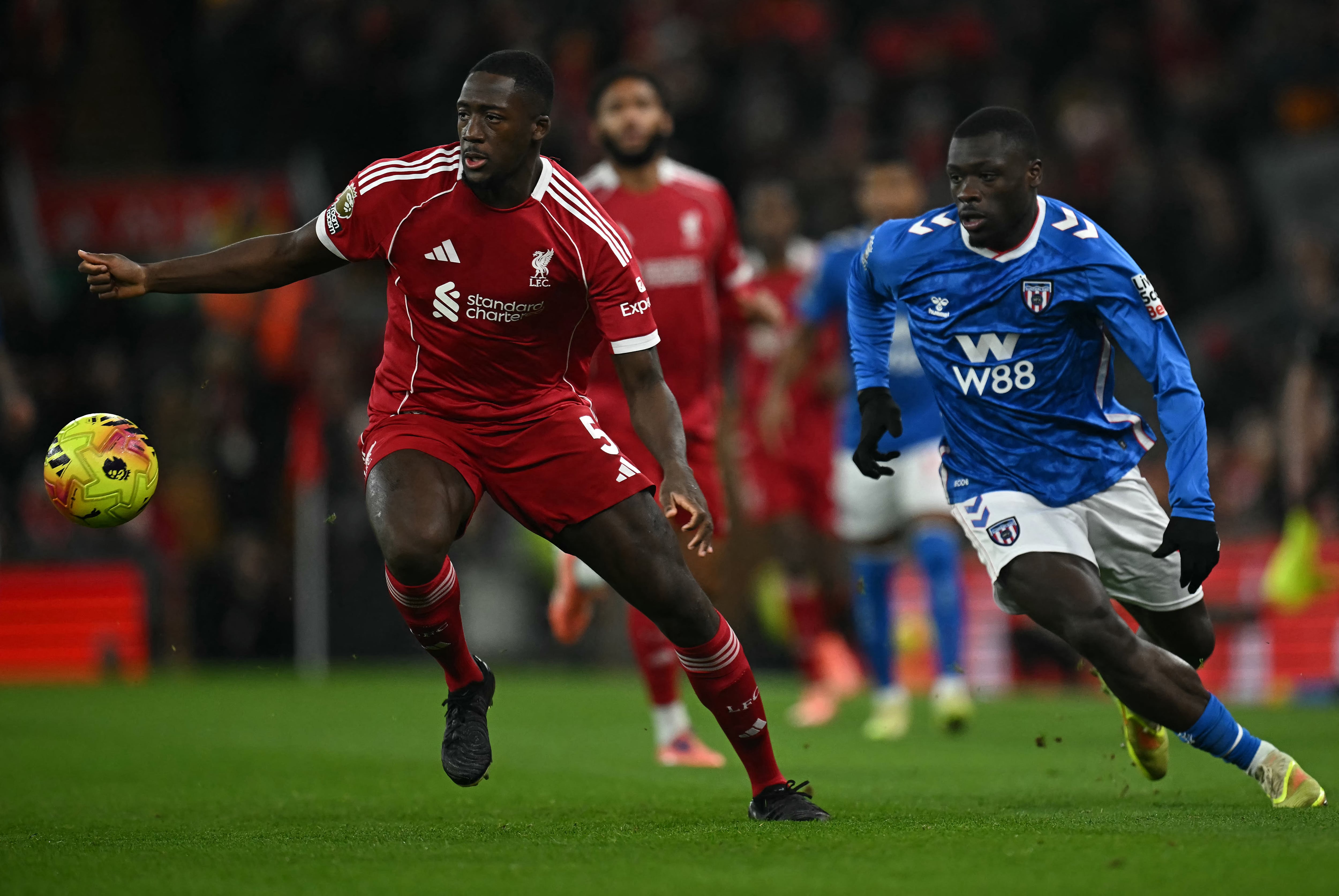 Ibrahima Konate and Brian Brobbey during Liverpool's 1-1 draw with Sunderland