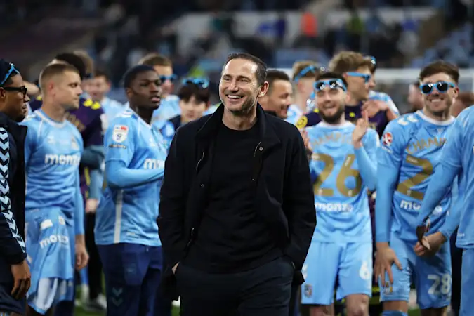 Frank Lampard and Coventry City's players celebrate becoming Championship winners