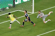 Vinicius Junior #7 of Brazil scores his team's second goal during the FIFA World Cup 2026 Group C match between Scotland and Brazil at Miami Stadium