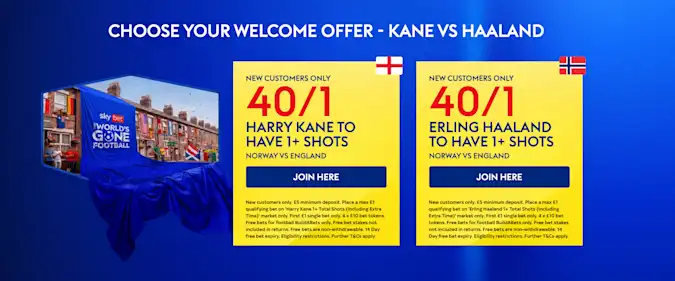 Sky Bet 40/1 Kane OR Haaland 1+ Shots
