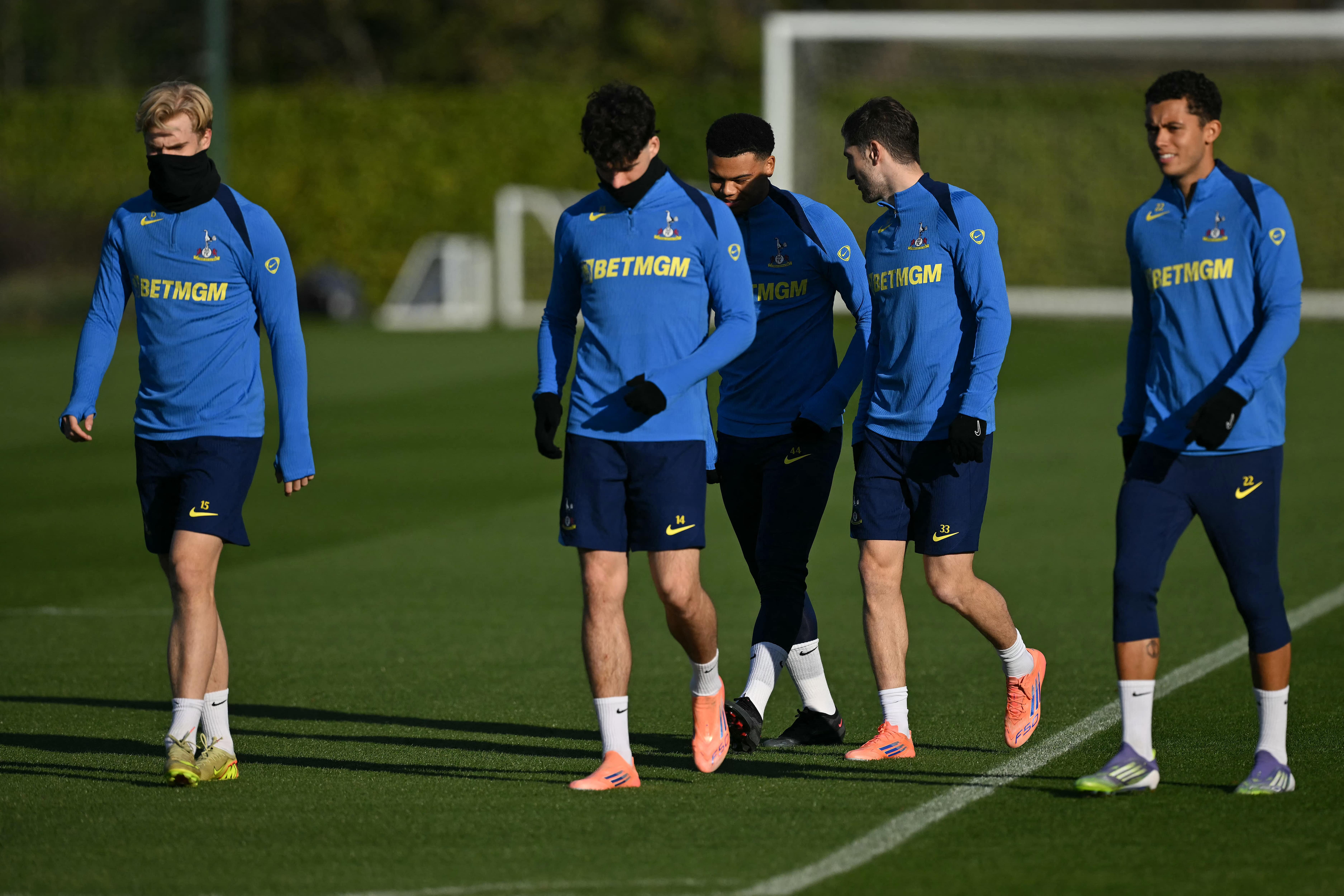 Luas Bergvall, Archie Gray and Brennan Johnson in training for Spurs ahead of PSG clash