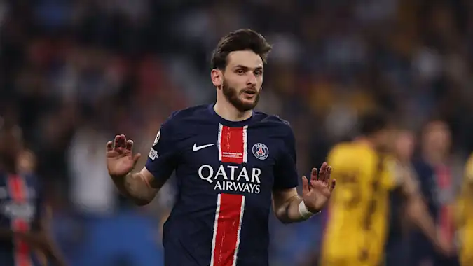 Paris Saint-Germain forward Kvicha Kvaratskhelia has an excellent scoring record against English clubs