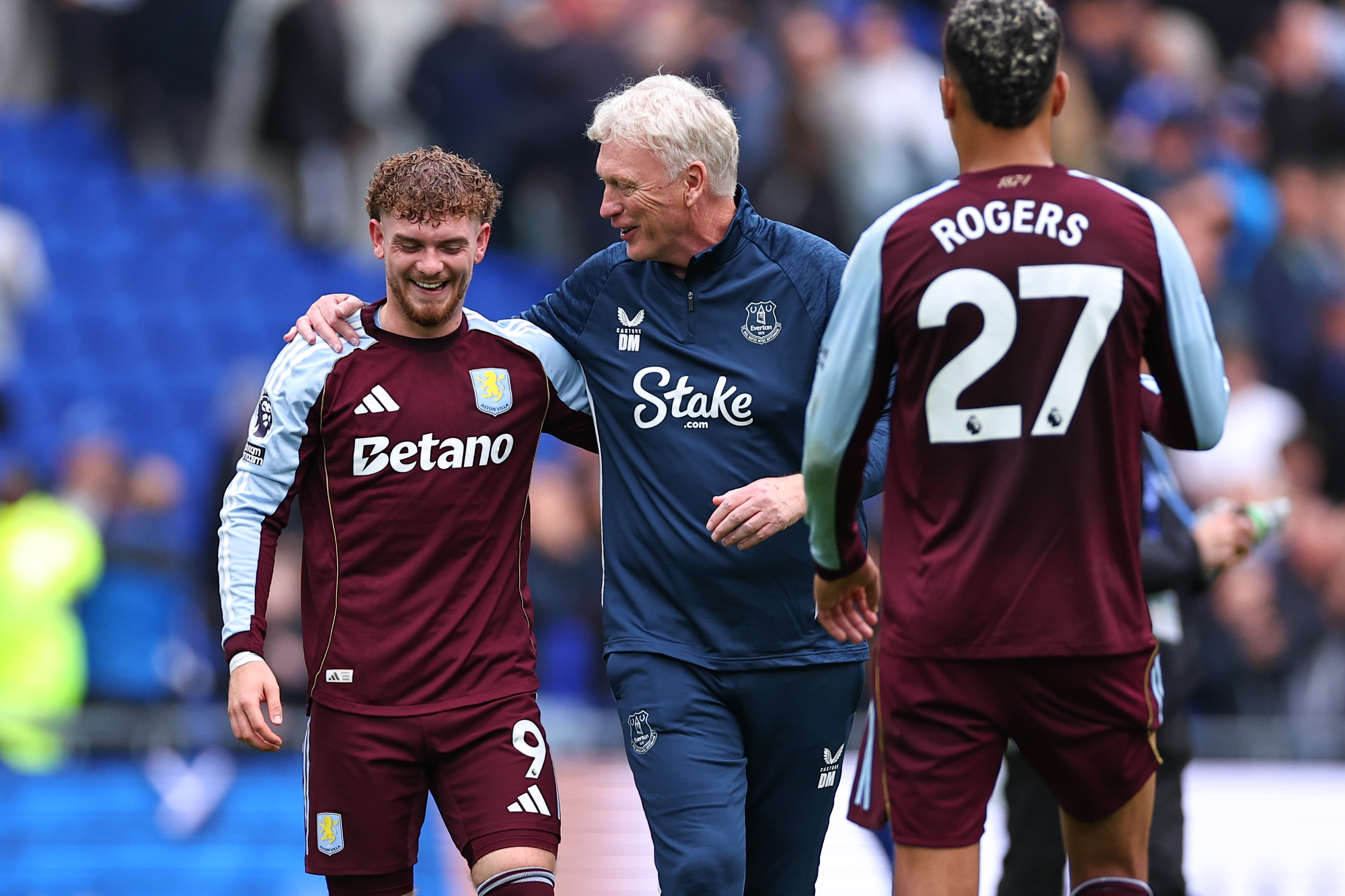 Harvey Elliott and David Moyes following Aston Villa's 0-0 draw with Everton